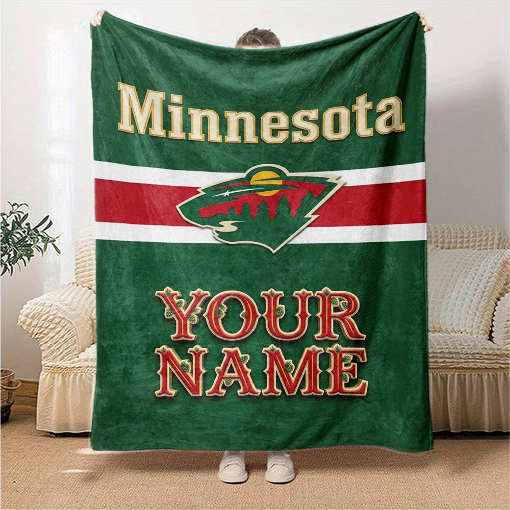 Name Custom Minnesota wild Logo Print Flannel Blanket High Quality Warm Comfortable Cover for All Seasons Perfect for Gifts Home Decor