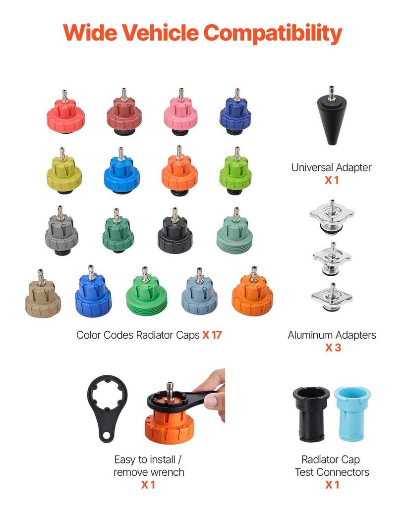 Coolant Pressure Tester Kit, 47Pcs Radiator Vacuum Refill Kit with 3 Metal Adapters, Universal Fit, Automotive Cooling System Pressure Tester Tool,