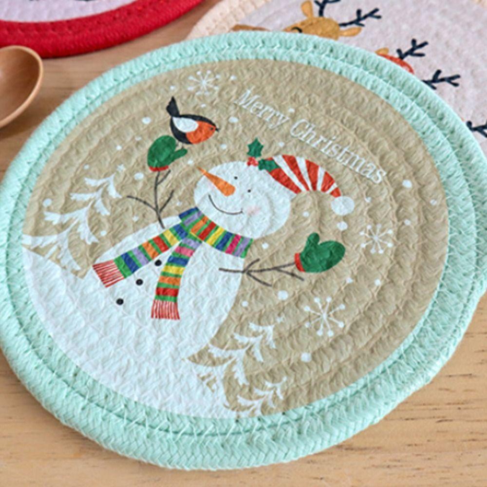 Anti-scalding Coaster Heat Insulation Pot Pad Christmas Woven Cotton Placemat  Table Decoration
