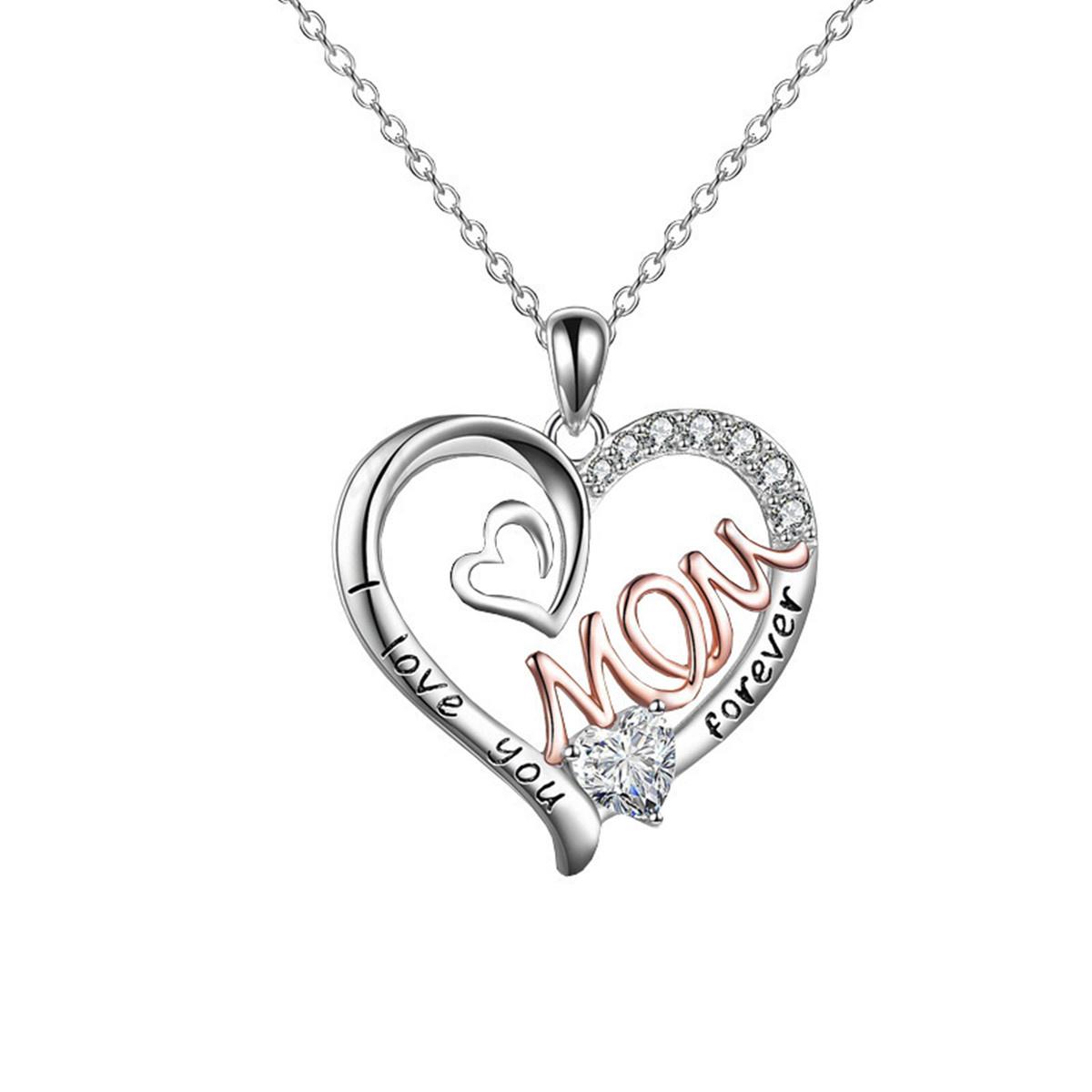 Elegant White K-Plated  Love Heart  Mom Pendant Necklace Chic & Treasured Gift for Mother s Day 45cm