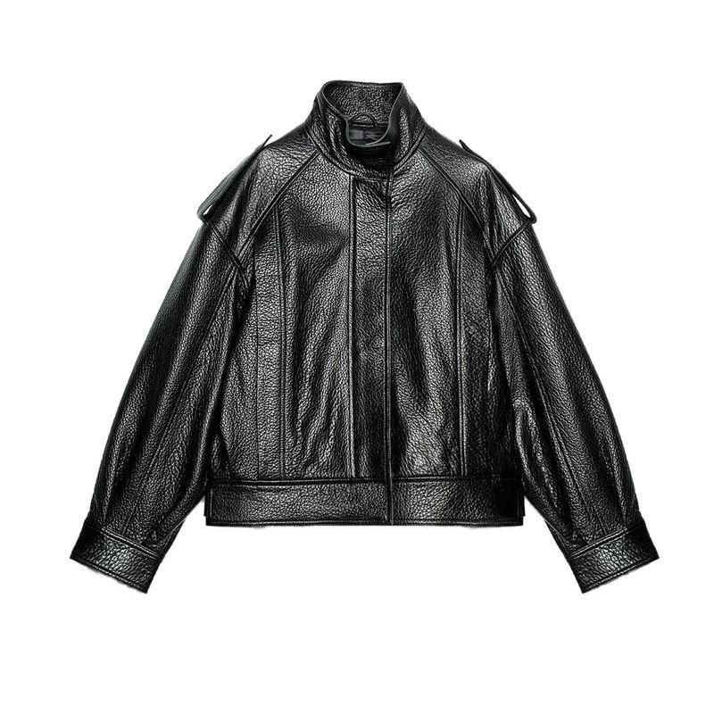 

Осень Новая Женская одежда Бойфренд Стиль Водолазка Длинный рукав Бомбер из ПУ кожи Верхняя одежда 2969064 Black L