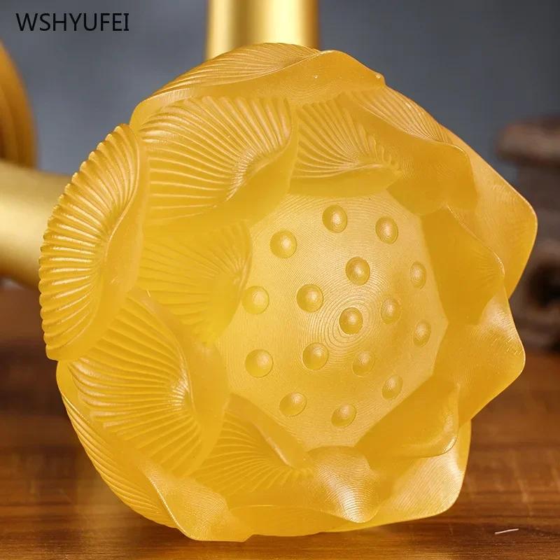 Glass Lotus Simulated Candlestick Buddhist Temple Supplies Household Sacrifice Pray for Auspiciousness Sacrifice Pray