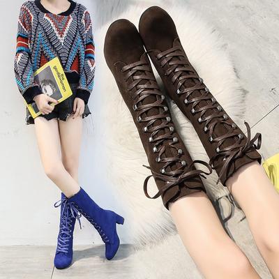 2024 Winter Damen Stiefel Schuhe 2024 Vintage Schnürstiefel Damen Runde Cowboy High Heels Booties Schuhe Frau Botas Mujer