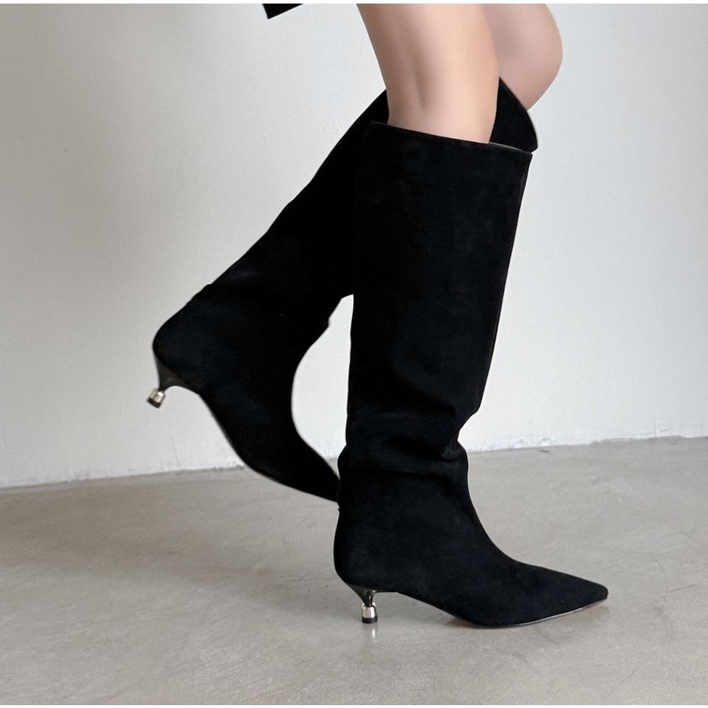 

New Women Stretch Modern Long Boots Fashion Pointed Toe Knee High Booties Designer High Heels Shoes Zapatos De Muje 40 чорний