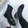 Black High Top Leather Shoes Man High Quality Elegant Mens Dress Boots Pointed-toe Lace-up Oxford Boots botas de cuero hombre