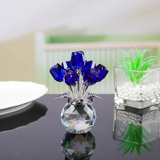 Nep Kristal Rozenboeket Beeldje met Ronde Vaas Bloemen Glas Decoraties Handgemaakte Roos Bloemen Cadeaus voor Valentijnsdag Moederdag Verjaardag Jubileum