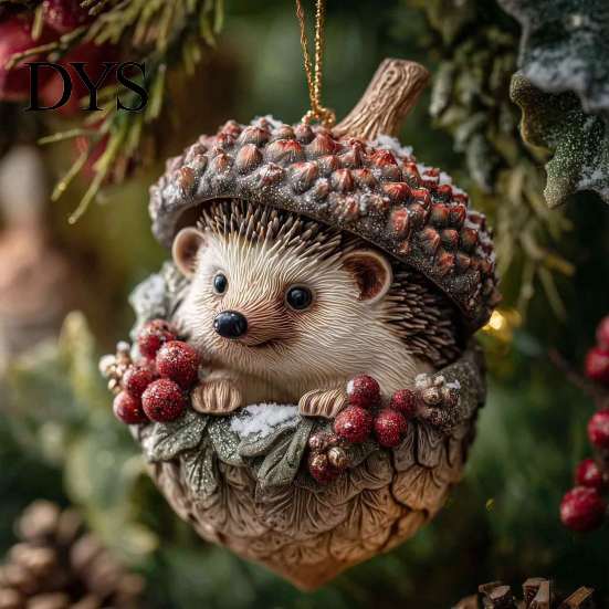 Durable Acrylic Hanging Keepsakes Pine Cone Animal Christmas Ornaments, 2D Flat Forest Xmas Tree Pendant, Natural Style Winter Home Decors Cute