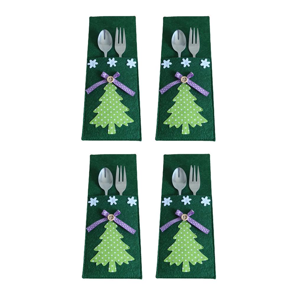 4 Pieces/Set Christmas Tree Dinnerware Holder Bag Cutlery Storage Pouch Decoration Organizer Fork Spoon Festival Party
