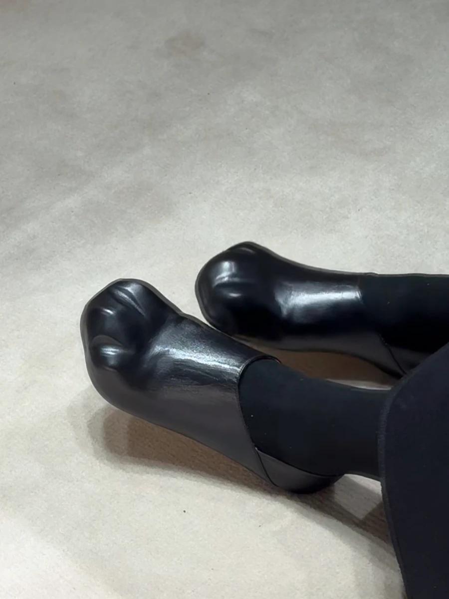 

2025 Summer New Black Genuine Leather Cat Claw Shoe Cute Casual Flat Shoe Fashion Women Party Street Style Slip On Leather Shoes 40 чёрный