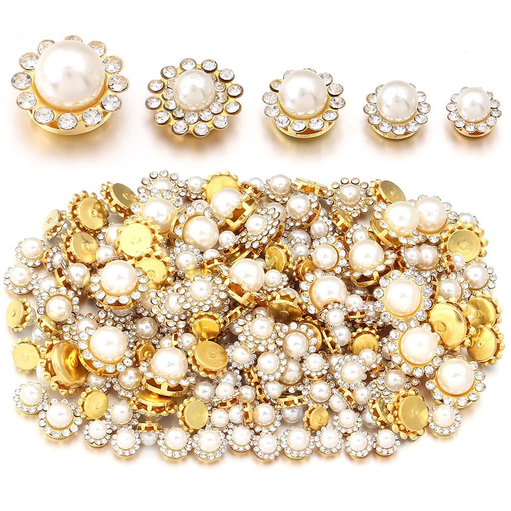 10-100pcs/lot Sunflower Rhinestone Pearl Sewing Beads Round Flatback Rhinestones For Clothes Sewing Wedding Headwear Decoration