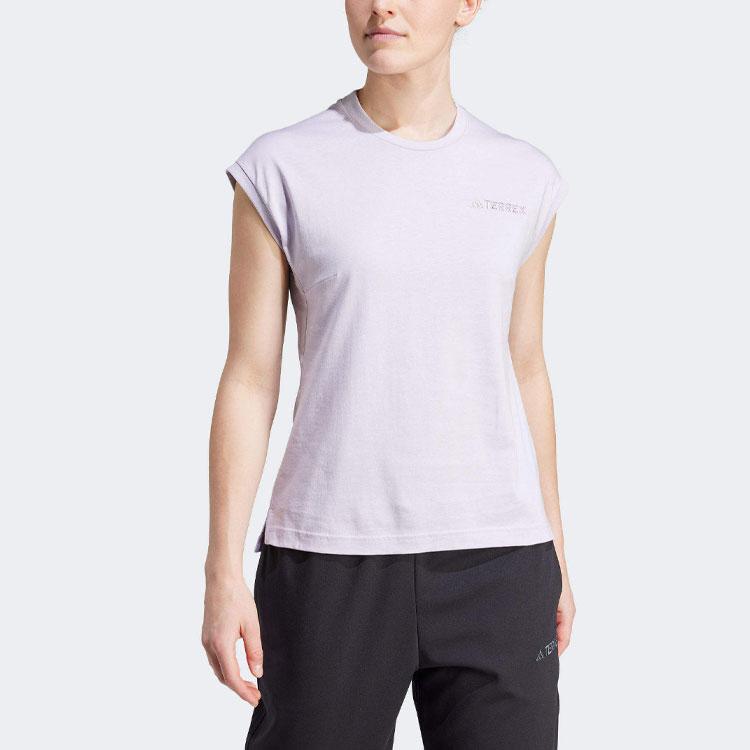 adidas Solid Color Outdoor Sports Crew Neck Short Sleeve T-Shirt Women T-Shirts Purple IN4623