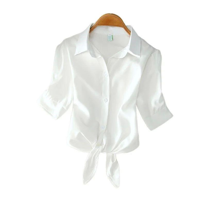 

Casual White Blouse Summer Women Clothes Elegant Solid WHITE 4XL(4XL)