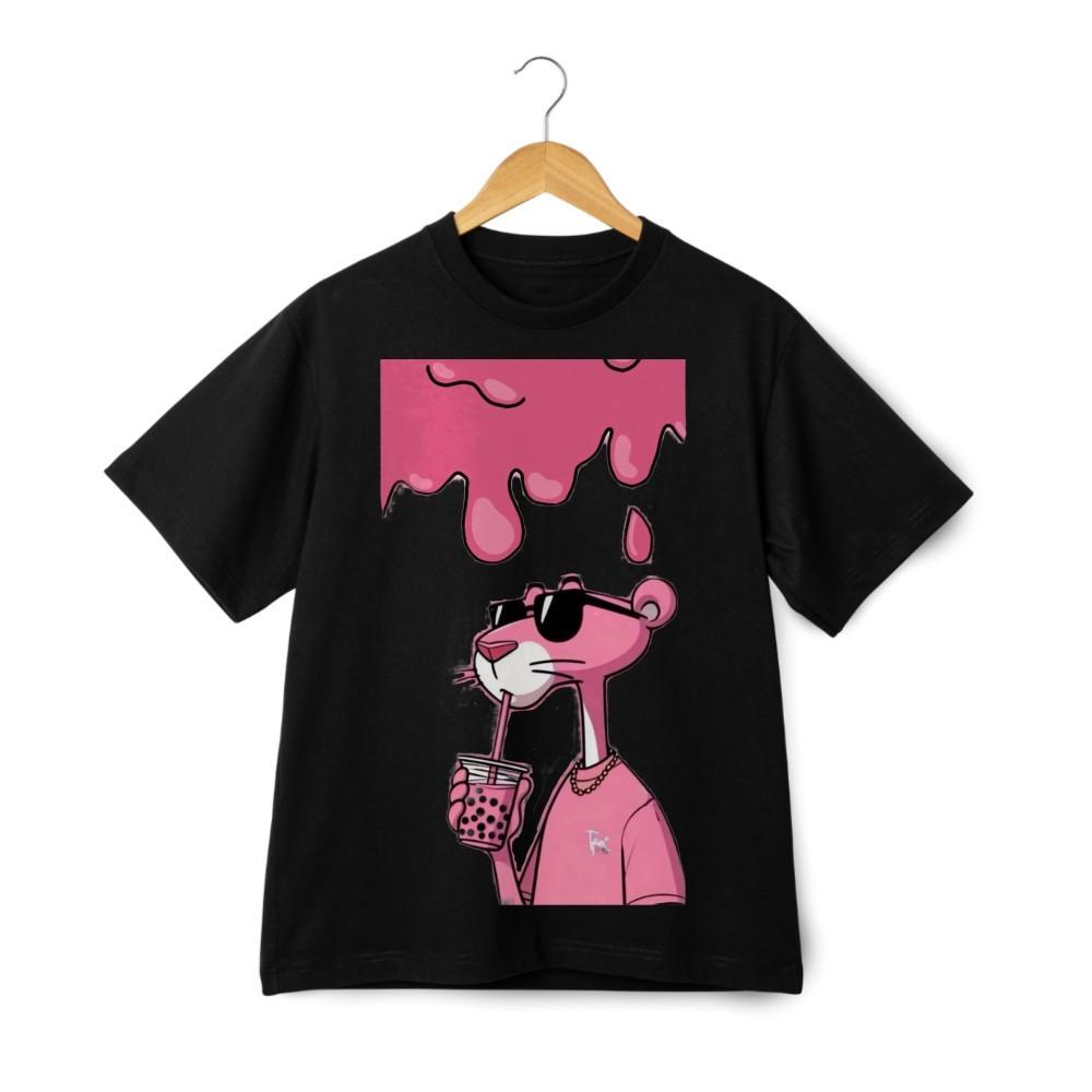 Pink Panther Boba Drink Graphic T-Shirt - Cool Cartoon Street Style Casual Tee