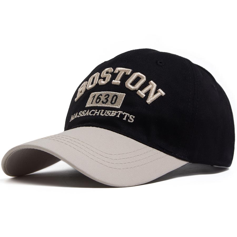 Vintage Boston 1630 Letter Embroidered Baseball Caps Men Women Two-Tone Patchwork Curved Brim Dad Hat Casual Outdoor Golf Hat