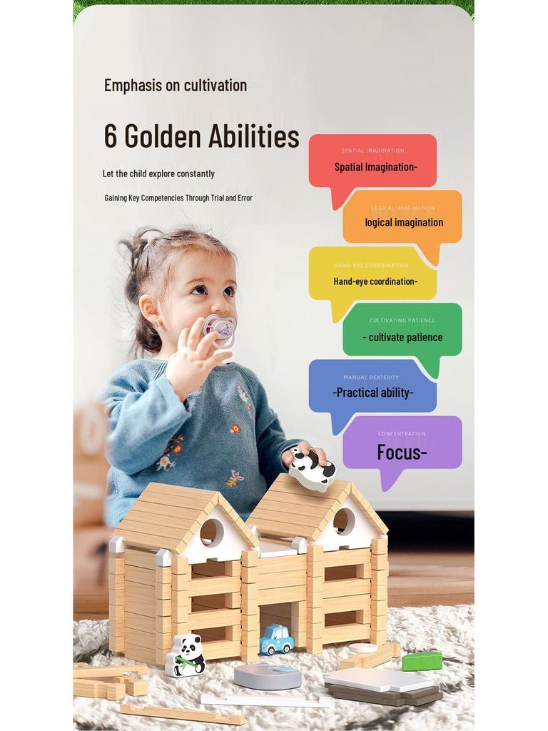 Educational Children's Wooden Building Blocks - Luban Mortise & Tenon, Free Assembly Cabin Gift for June 1st