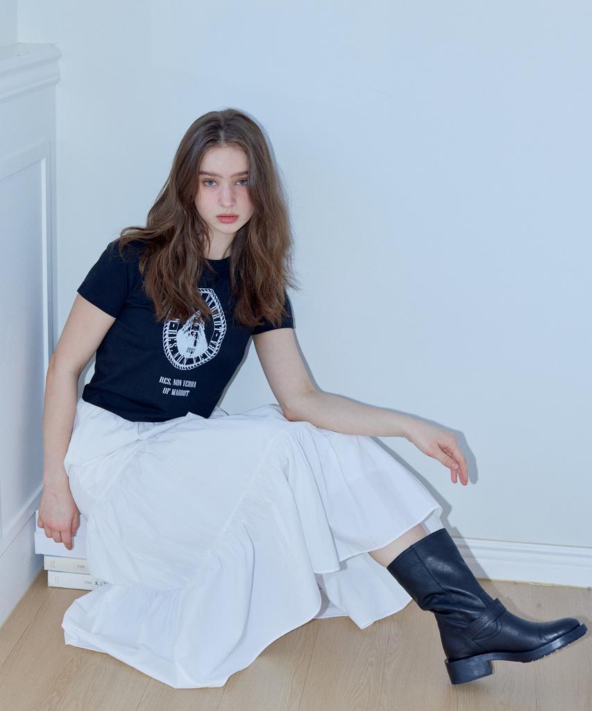 MARROT Shirred Frill Long Skirt_White