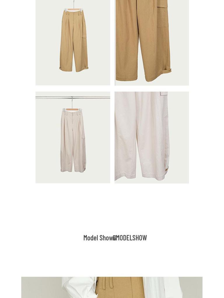 Women's Spring Drape Twill Tencel Cotton Wide-Leg Elastic Waist Pants - Versatile Workwear and Casual Slim Trousers