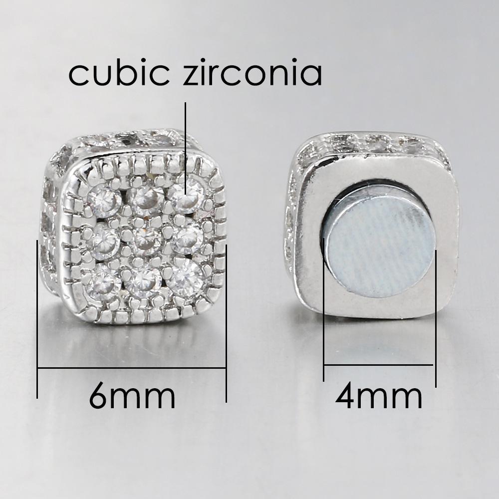 Fake Piercing Strong Magnetic Ear Clip For Men Iced Out Zircon Hip Hop Punk Silver Color Magnet Earrings Women Gifts OHE127-5