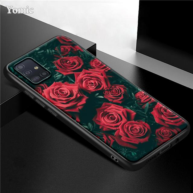 Husa cu flori roz trandafir pentru Samsung Galaxy S21 Ultra A51 A71 A52 A72 5g S20 Fe A50 A70 A41 A31 A30 A21s Tpu Husa telefon neagra Capa