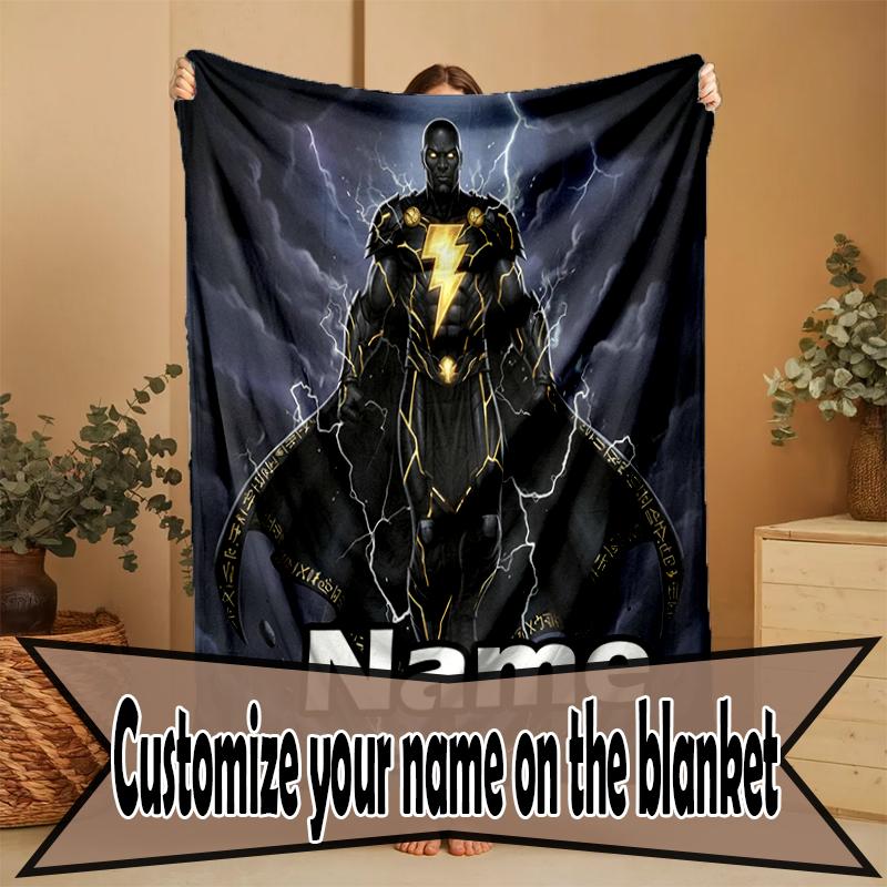 Custom Name Personalized Black Adam Print Blanket, Home Decor, Bedroom, Sofa, Camping, Couch, Gifts for Birthday Christmas