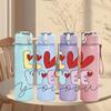 1PC Love You Cursive Letter Pattern 750ml Color Plastic Sports Water Bottle Leakproof Flip Straw Lid Suitable for Sports Office Home Use