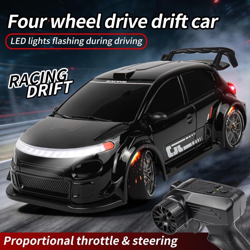 1:24 4WD Drift RC Car with LED Lights, Replaceable Tires, 2.4G Remote Control, 2 Speed Modes, Rechargeable Toy for Kids & Adults