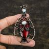 Natural Red Labradorite, Moonstone Gemstone Copper Wire Wrap Pendant 3.46" S1A15