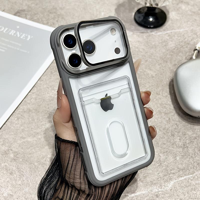 Luxury Slot Card Holder Wallet Clear Case For iPhone 17 Air 16 15 14 13 12 11 Pro Max Fold Lens Stand Holder Shockproof Cover