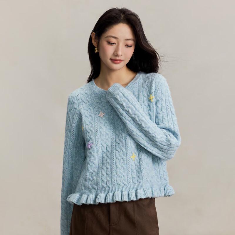 INMAN Women's Gentle Floral Cable Knit Pullover Sweater