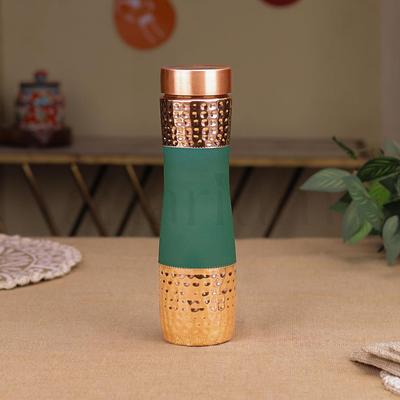 1 Litre Ayurveda'dan İlham Almış Paslanmaz ve Sızdırmaz BPA İçermeyen Su Şişesi Bağışıklığı Güçlendirmek İçin Ofis Şişesi (Dövülmüş Bakır Şişe Yeşil Rengi)