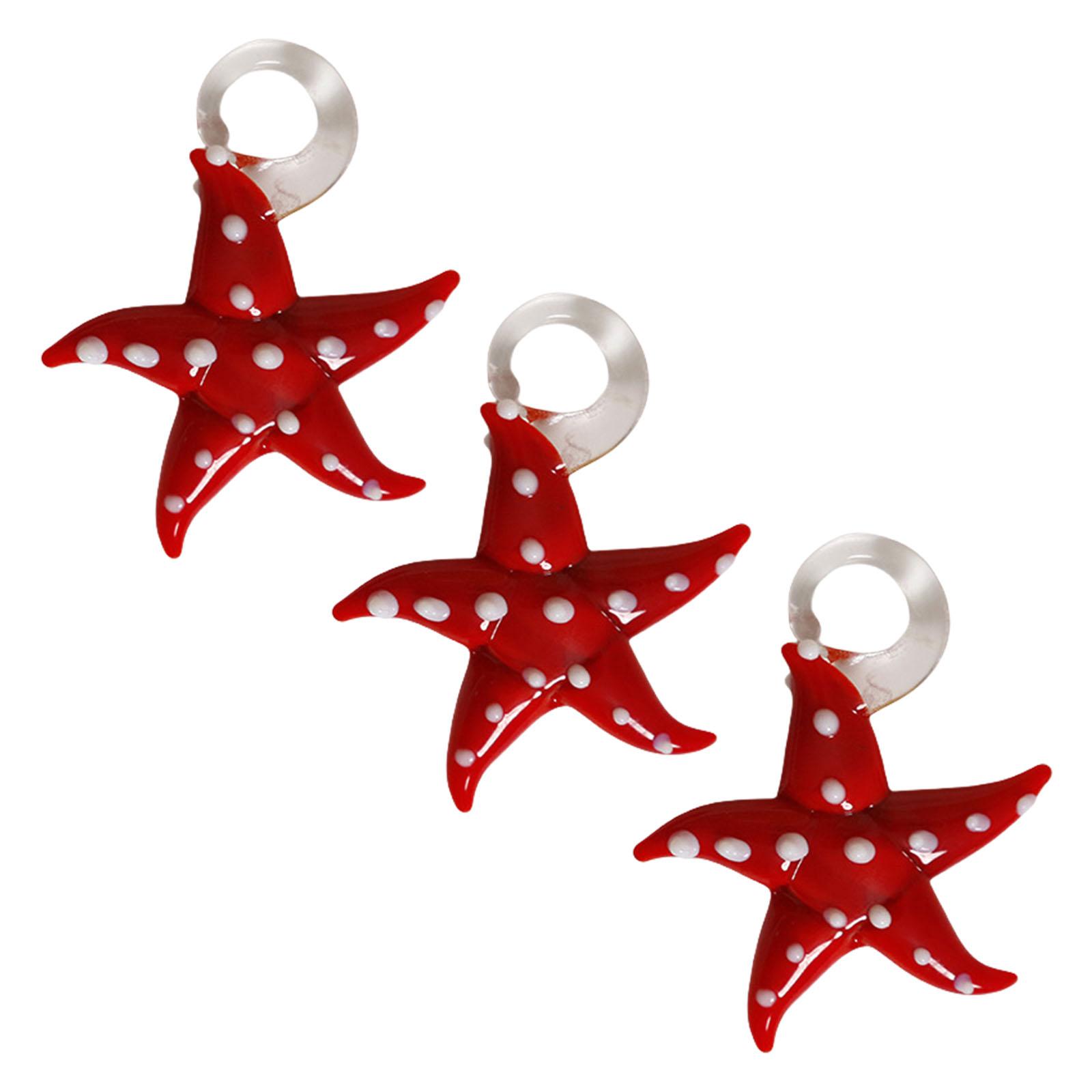 

Set of 3 Dotted Sea Star Charm Necklace Bracelet Accessories Comfortable Resin Starfish Shaped Pendant for Party Wear червоний