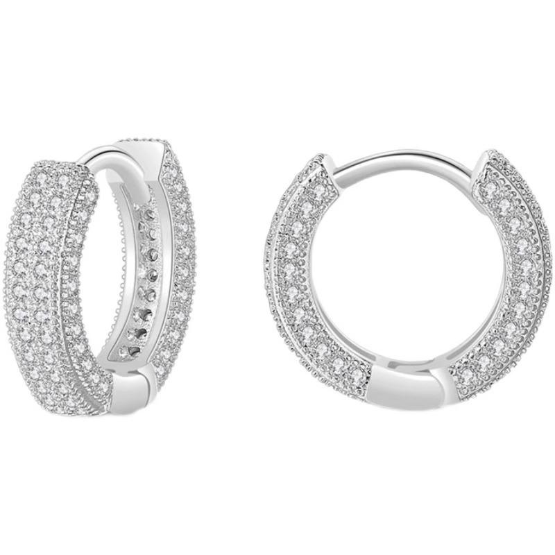 Cercei tip manșetă placati cu aur, cu zirconiu cu diamant complet, în formă de cerc, pentru bărbați și femei - Bijuterii strălucitoare, la modă, europene și americane