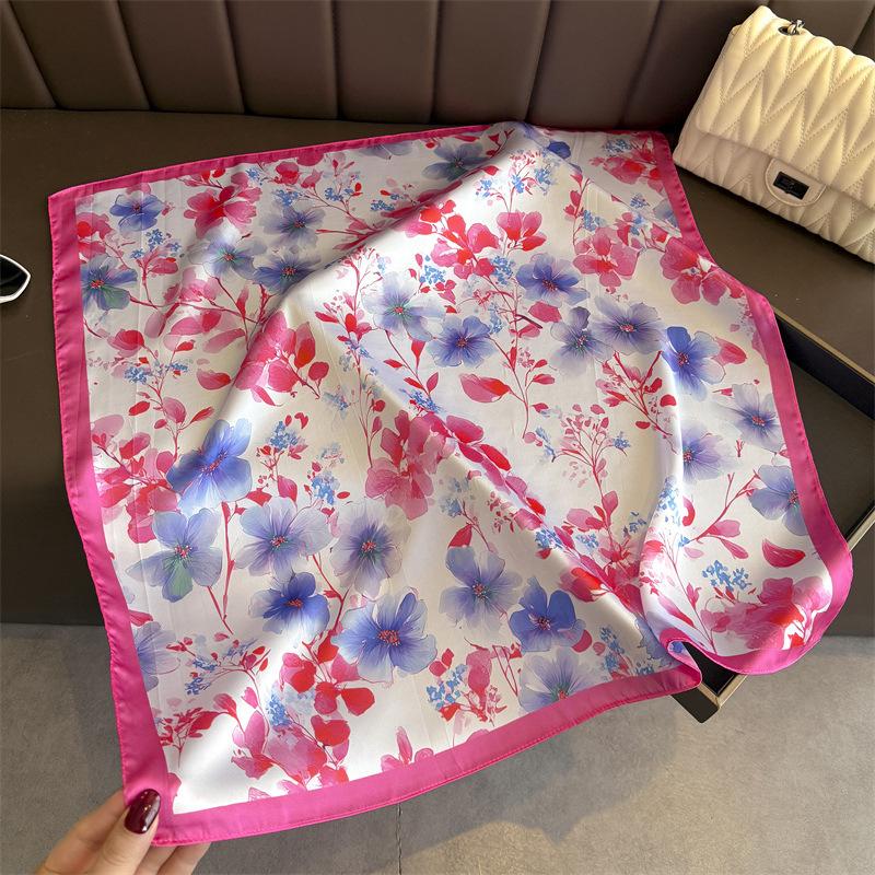 New Fashion Luxury 70Cm Square Women Silk Scarf Floral Print Designer Scarves Shawl Bandana Hijab Neckerchief Foulard