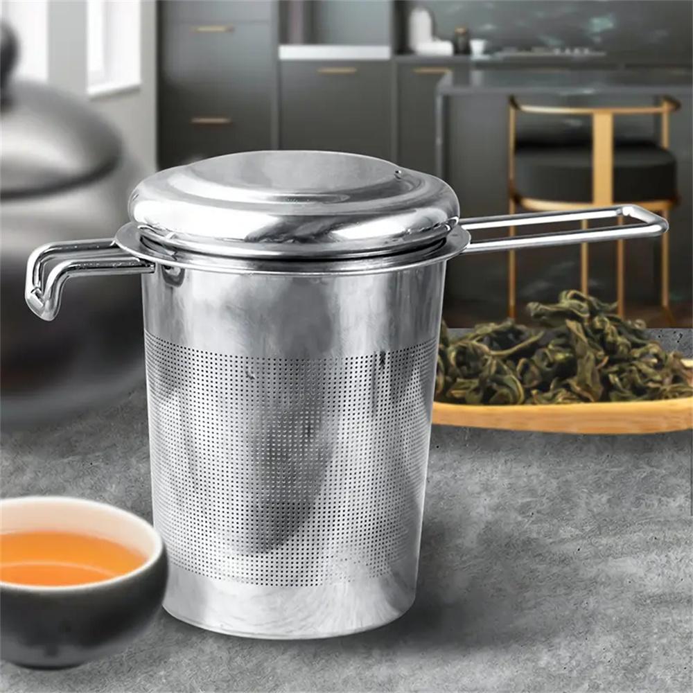1pc Premium Stainless Steel Tea Filter Extended  Handle, Loose Tea Drainer with Lid,Anti-Scald Multi-Purpose Tea Strainer
