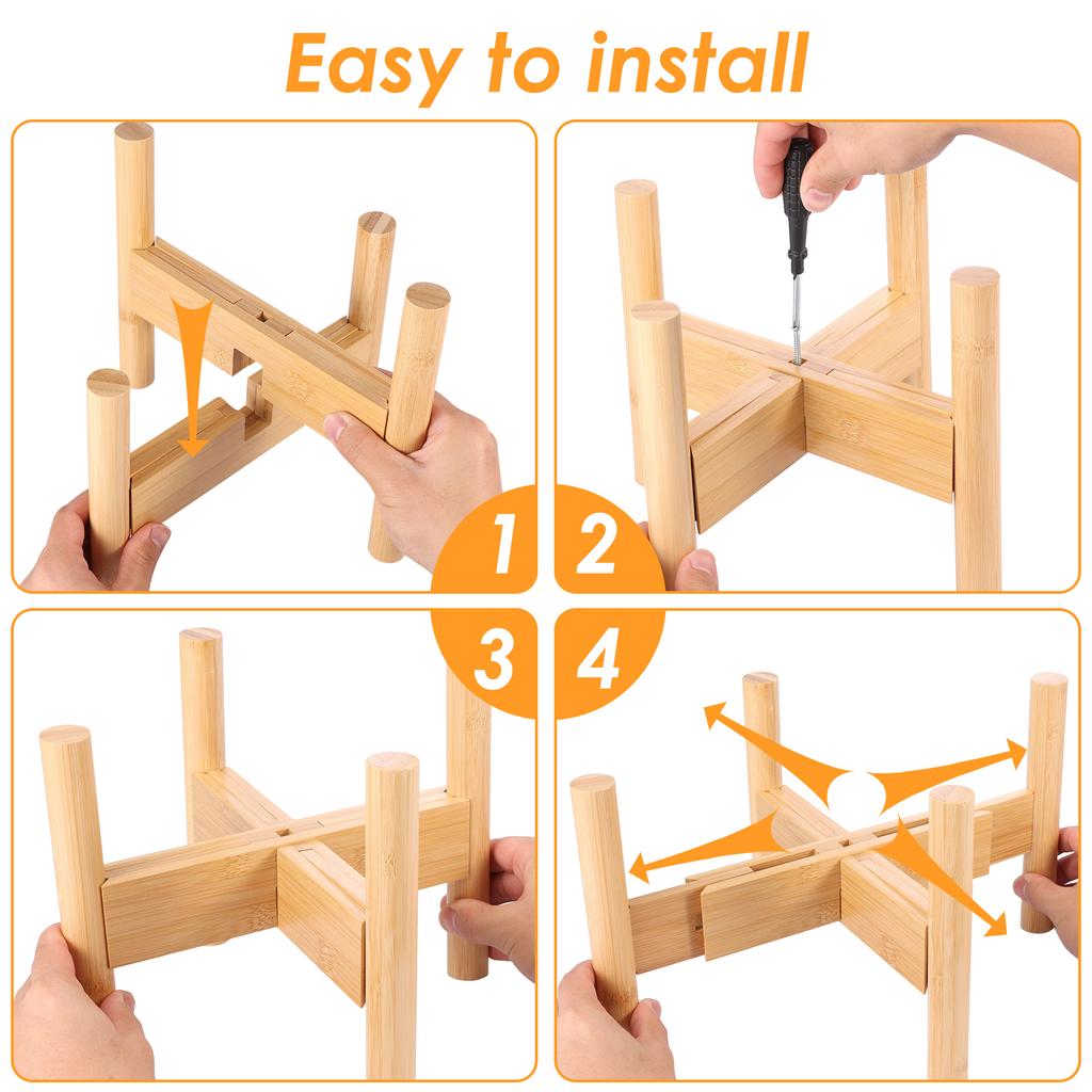 2Pcs Beverage Dispenser Stand Wood Adjustable Kitchen Tabletop Drink Water Jug Holder Flowerpot Floor-Standing Bonsai Display