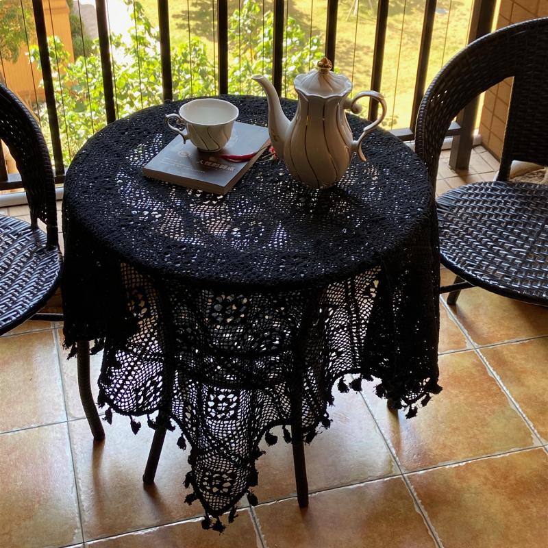 Pastoral Handmade Crochet Square Cotton Tablecloth Bedroom Balcony Corridor Tea Party Round Table Piano Cover Cloth Tapete Nappe