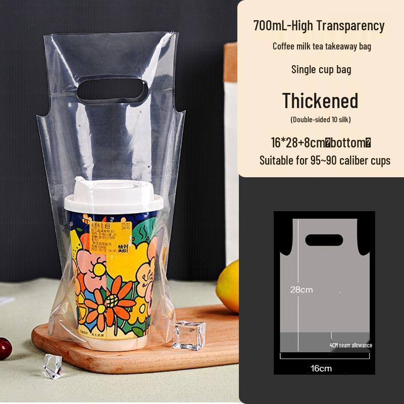 Transparent Disposable Drink Bag with Handle for Single or Double Cups