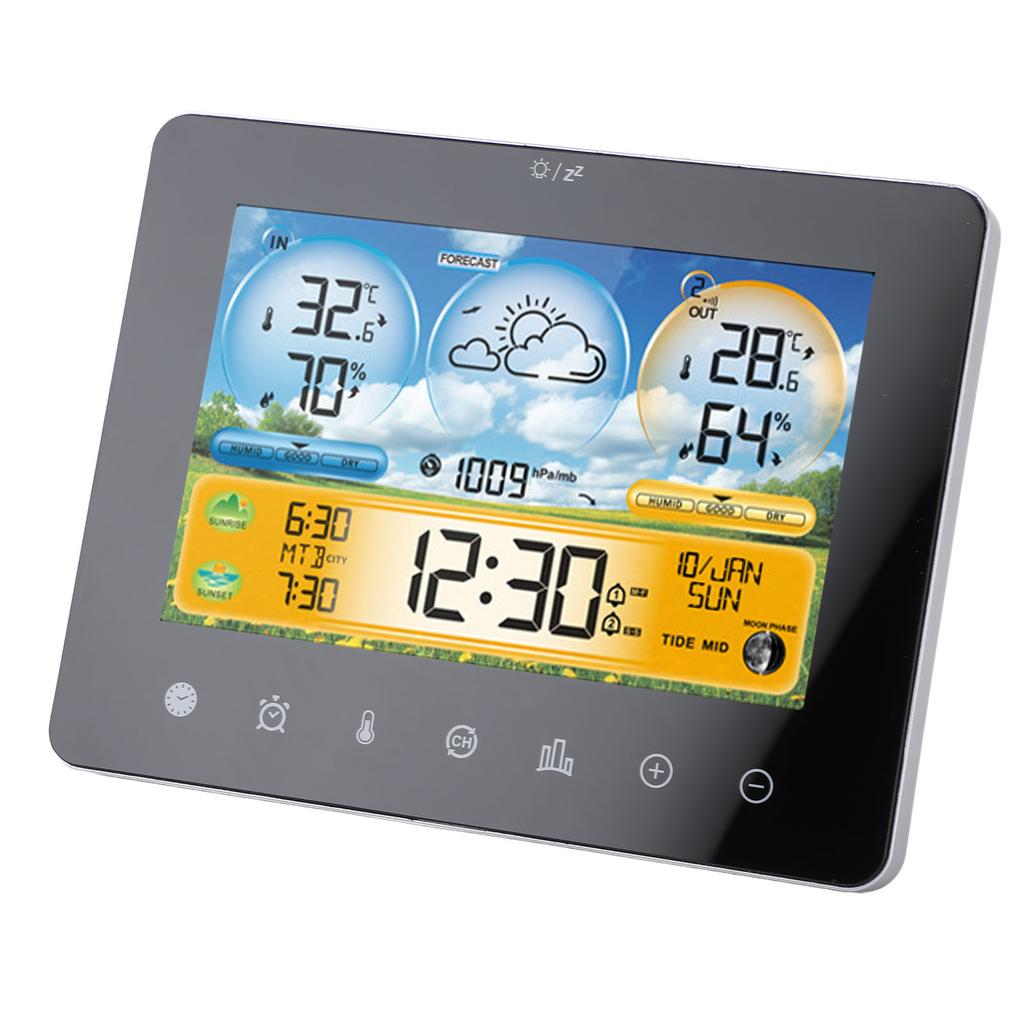 Weather Forecast Station Wireless Indoor Outdoor Touch Digital Time RF Sensing Hygrograph with