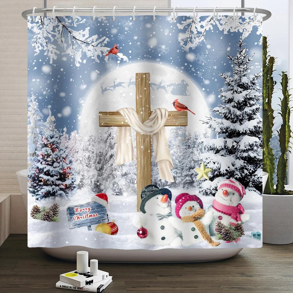 ZHL22Christmas Shower Curtain for Bathroom Waterproof Decoration with Hooks Weighted Lead Hem Heavy Duty Polyester Bath Curt2Ol%