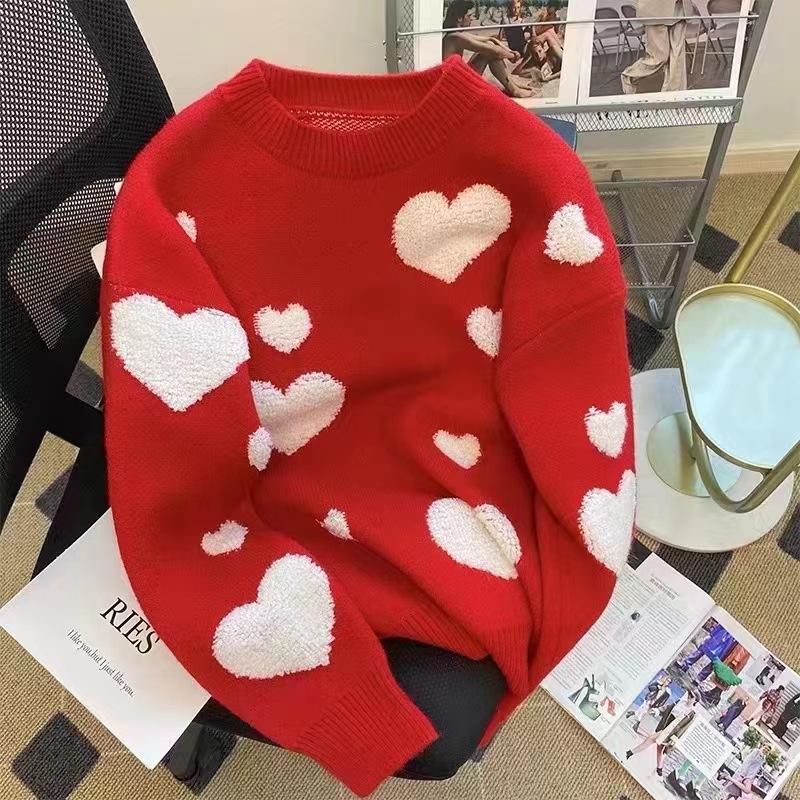 Autumn and winter crew neck red new festive sweater short college style jacket top new knitted sweater women