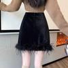 Plush Short Skirt New Spring and Autumn High Waist Design Skirt Temperament Velvet Tassel Hip Skirt