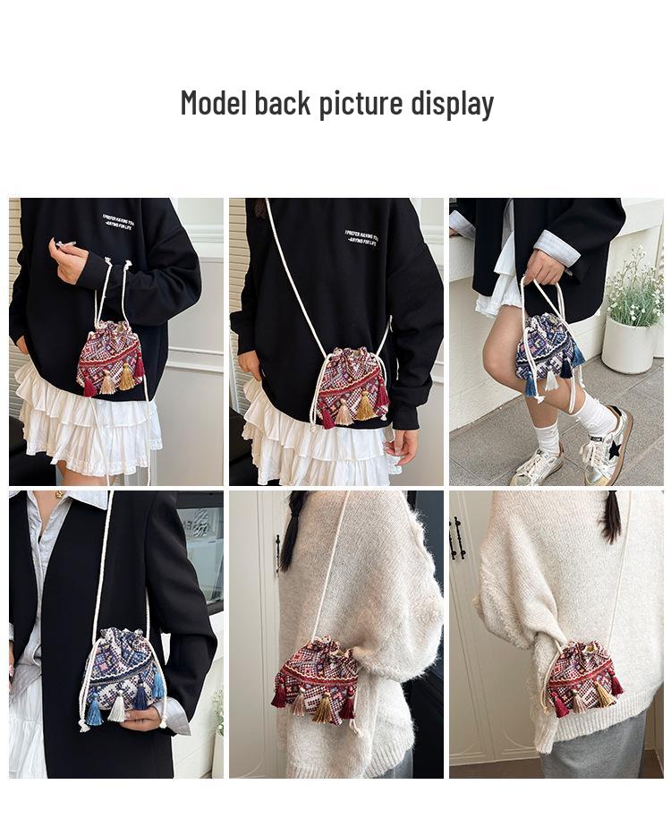 Ethnic Style Women's Tassel Drawstring Crossbody Bag