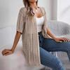 Women's Elegant V Neck Loose Knitted Cardigan Solid Check Sweater Spring Summer Tops