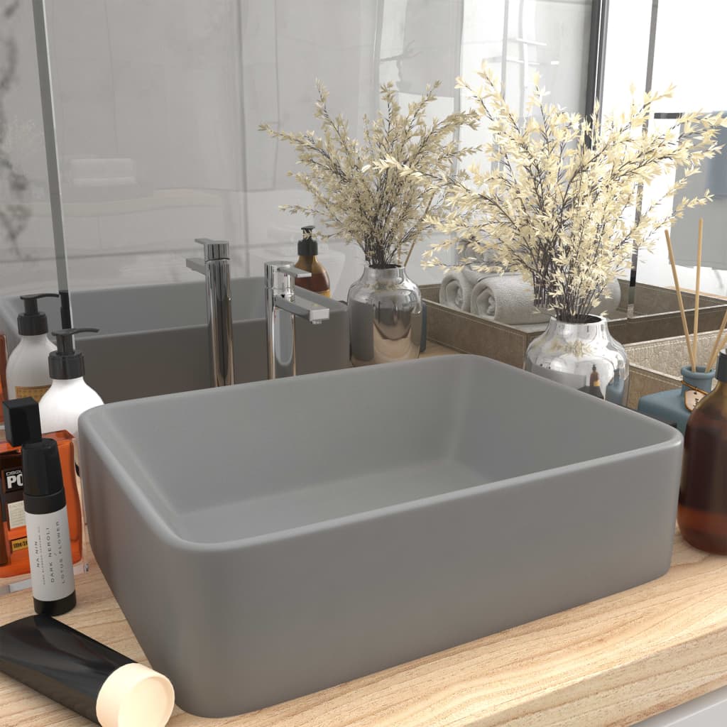 Luxury Wash Basin Matte Light Grey 41 X 30 X 12 Cm Ceramic