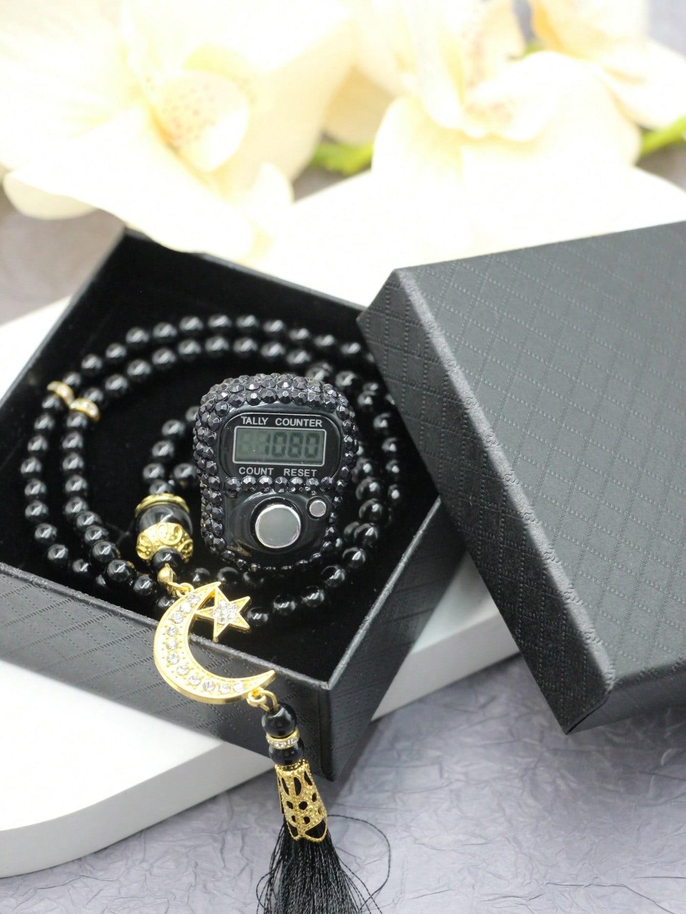

Point counter - portable ring counter. Star and moon bead gift box. Suitable as a holiday gift. чорний