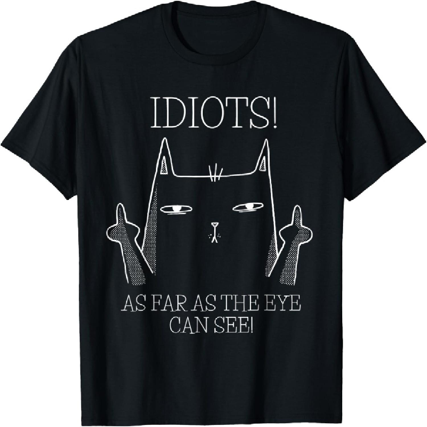 Funny Sarcastic Mean Cat Shows Middle Finger To Idiots T-Shirt S