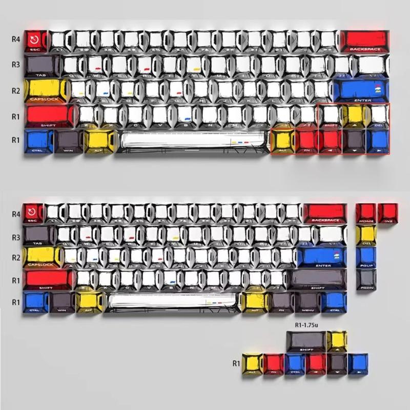 64/74Key Side Print Translucents Keycaps Comics Style Original Profile Sublimations Backlit Keycap for Mechanical Keyboards