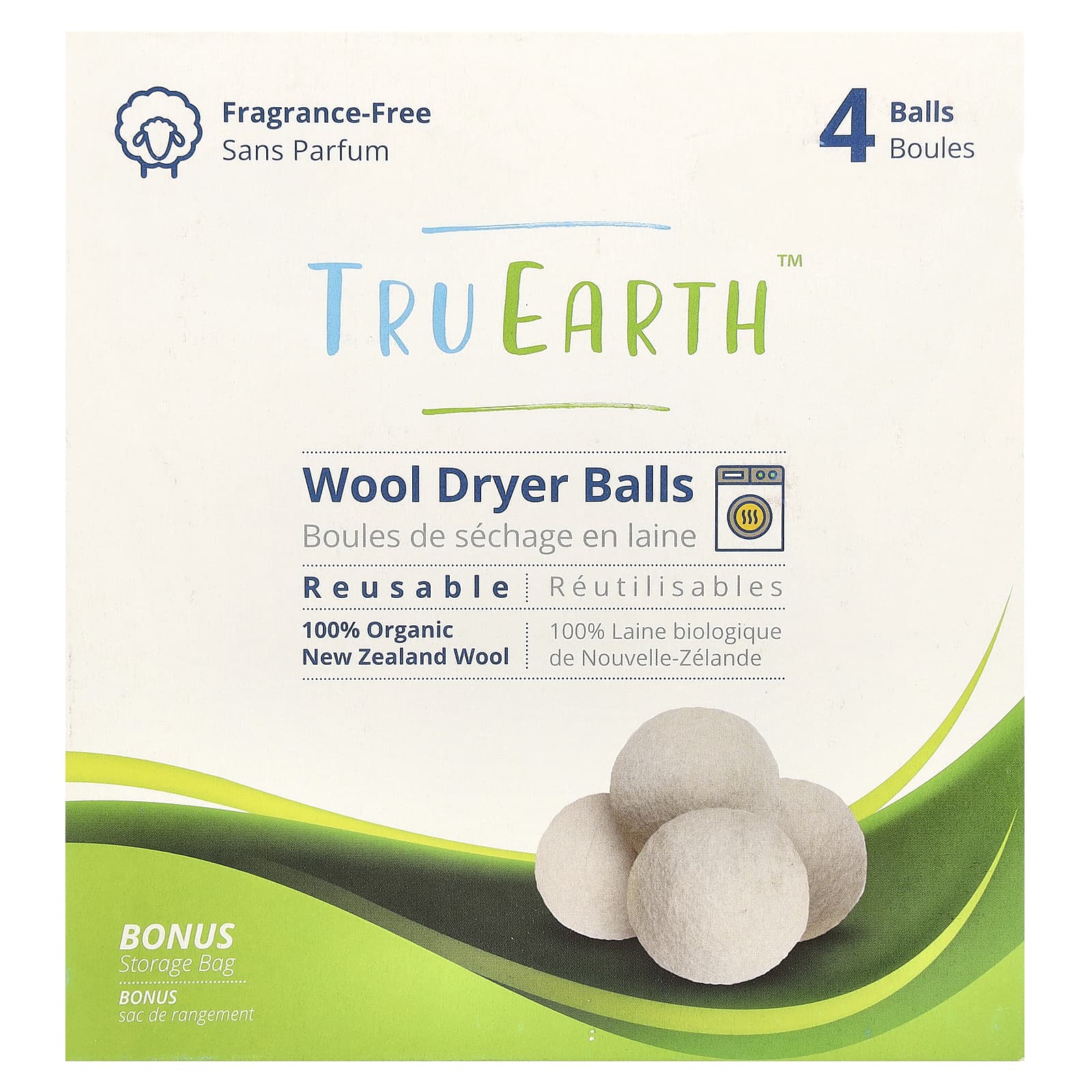

Wool Dryer Balls, Fragrance Free, 4-Ball
