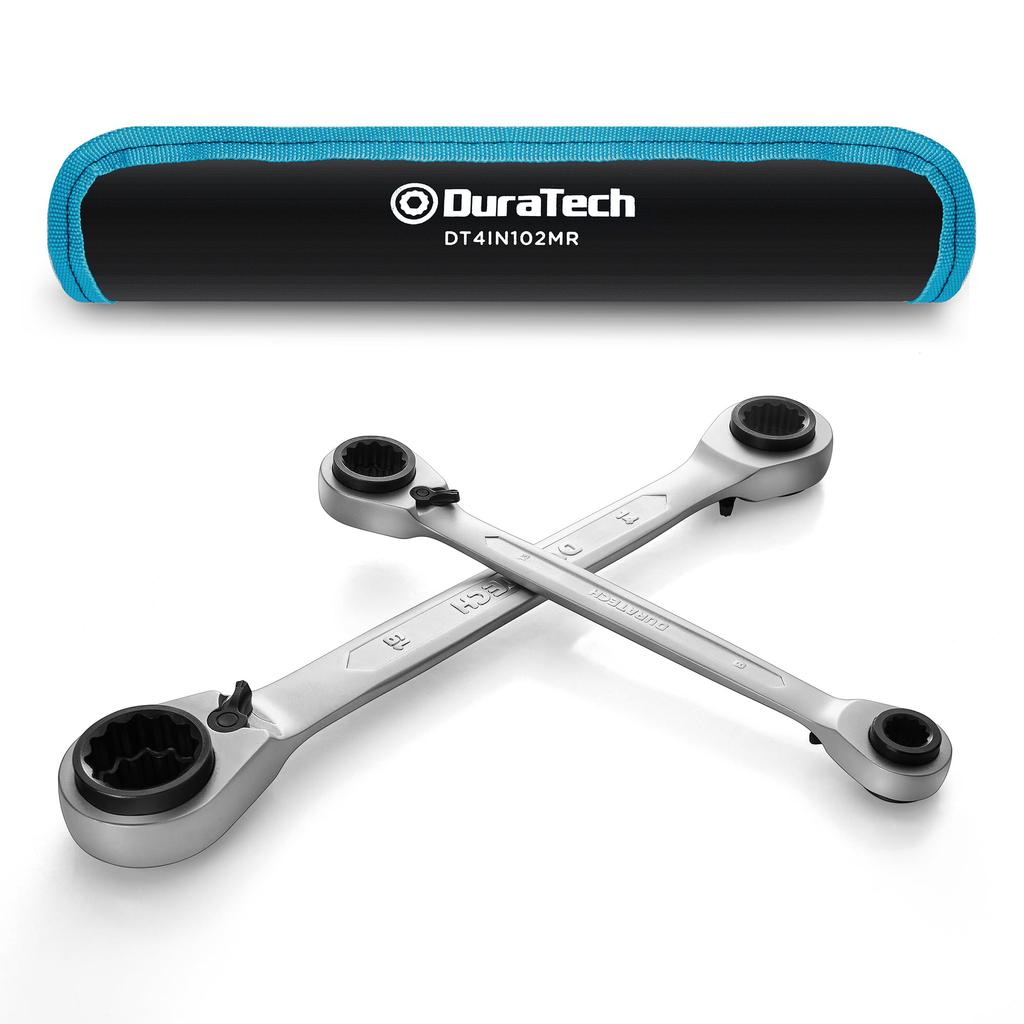 DURATECH Ratchet Wrench Angled Ratchet Straight Type with Directional 72 Storage Bag Set of 2 4-in-1 Set, Wrench, Lever, Gears, CR-V Steel,