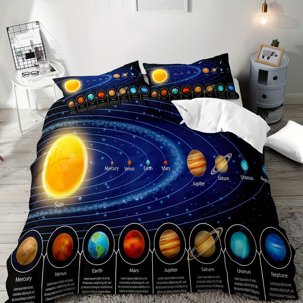 Modern Starry Sky Universe Planet Print Washable Microfiber Bedding Set Soft Comfortable Duvet Cover For Bedroom